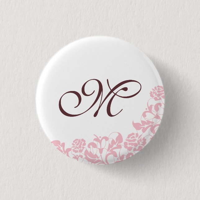 Pink Rose Lace Initial Script Monogram 3 Cm Round Badge (Front)