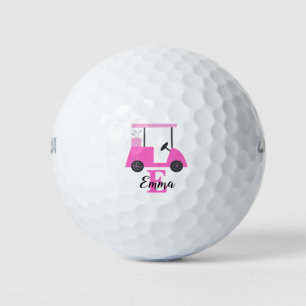 Pink Rose Lady Golf Cart Monogram Name Golf Balls