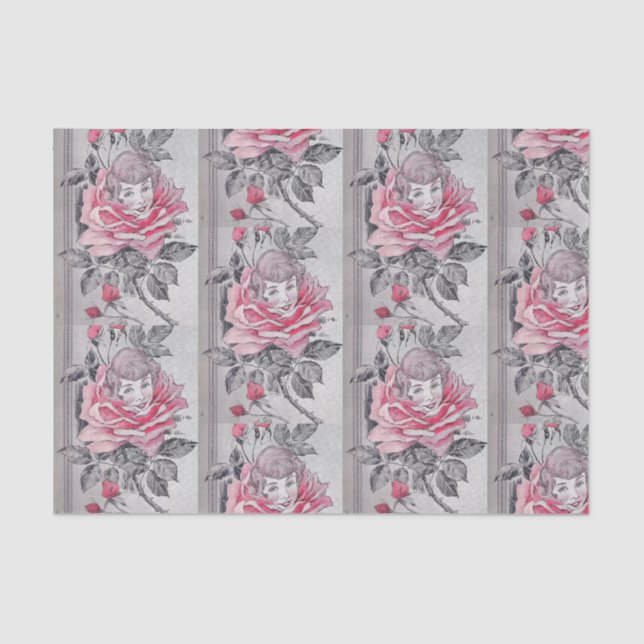 Pink Rose Lady Tissue Paper | Grey (Front)