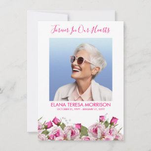 Pink Rose Lily Floral Photo Funeral Thank You Card