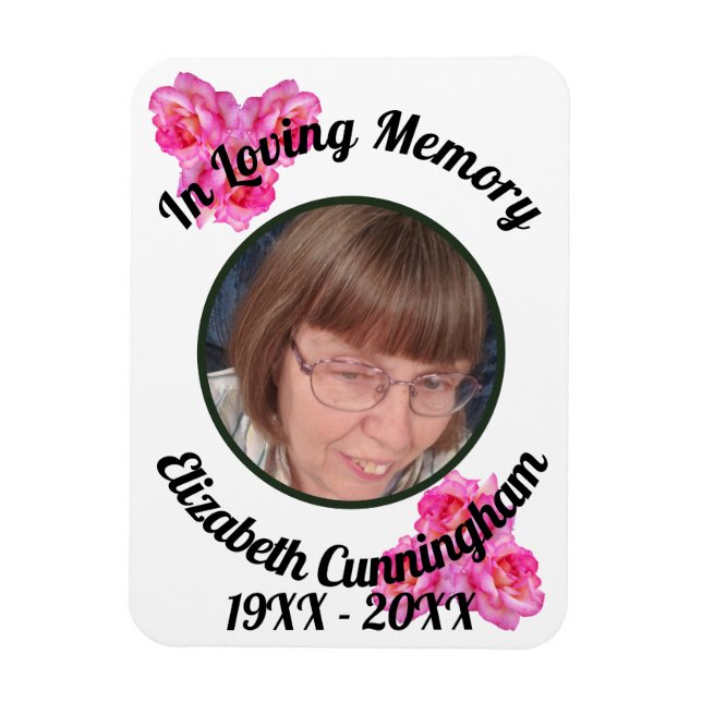 Pink Rose Loving Memory Photo Memorial  Magnet (Vertical)