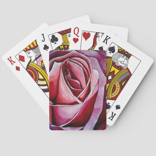 Pink Rose macro flower watercolor abstract art Playing Cards (Back)