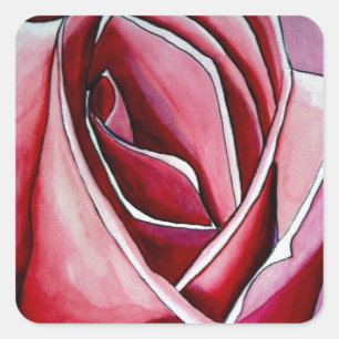 Pink Rose macro flower watercolor abstract art Square Sticker
