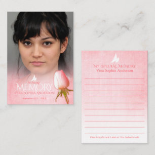 Pink rose memory card for memorials and funeral