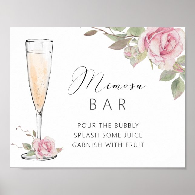 Pink Rose Mimosa Bar Shower Sign (Front)