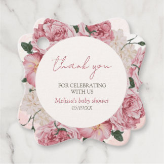 Pink Rose Modern Floral Baby Girl Shower Thank You Favour Tags