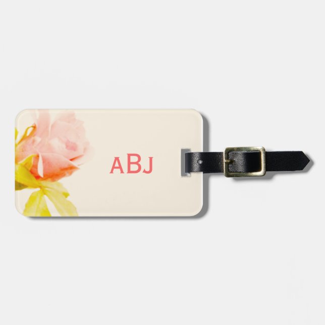 Pink Rose Monogrammed Luggage Tag (Front Horizontal)