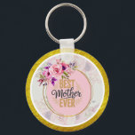 Pink Rose Mother’s Day I Best Mother Ever Key Ring<br><div class="desc">Pink Rose Mother’s Day I Best Mother Ever keychain. Give Mom a daily reminder of her "Best Mother Ever" status with this elegant and durable custom keychain. Featuring a beautiful pink floral bouquet and a vibrant gold glitter-texture border, this accessory adds a touch of sophisticated charm to any set of...</div>