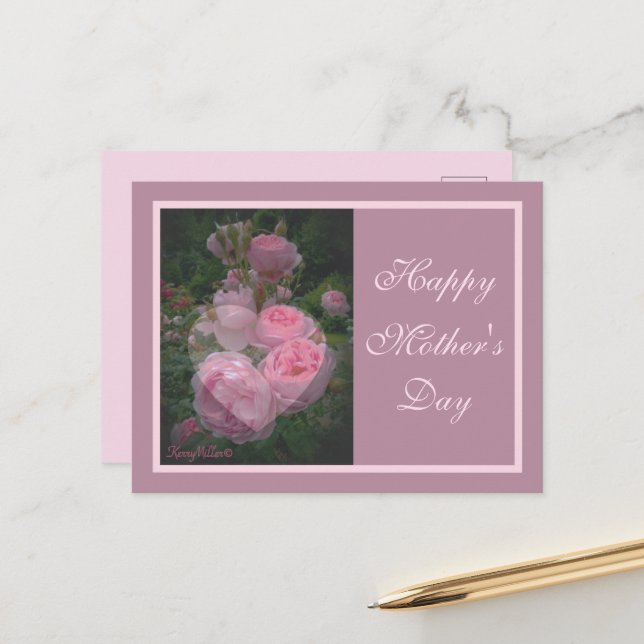 Pink Rose Mother's Day Postcard (Front/Back In Situ)