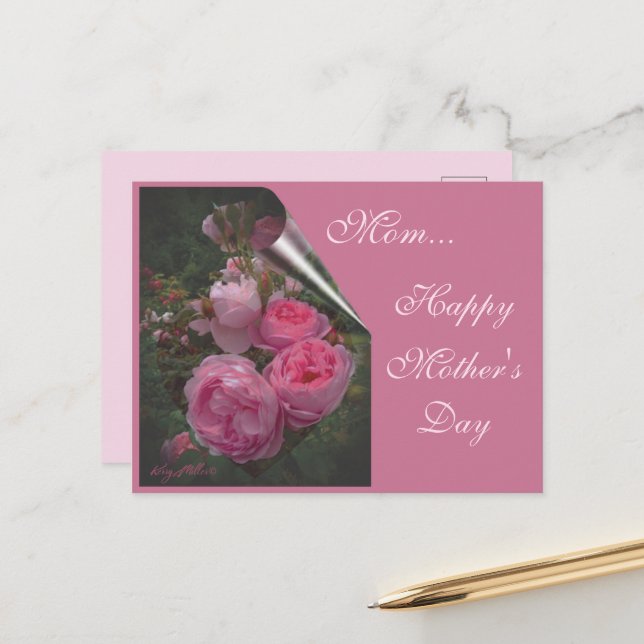 Pink Rose Mother's Day Postcard (Front/Back In Situ)