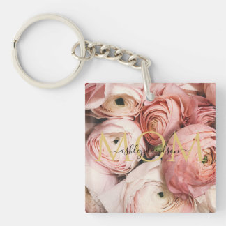 Pink Rose Mum Photo Keychain