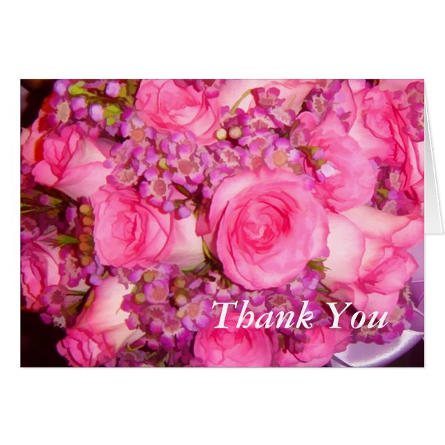 Pink Rose Note Card Template (Front Horizontal)