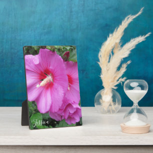 Pink Rose of Sharon Floral Photography Monogram Plaque
