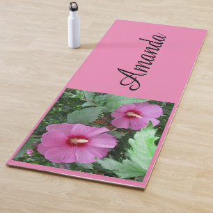 Pink Rose of Sharon Personalised Name Yoga Mat