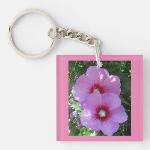 Pink Rose of Sharon Photo Key Ring