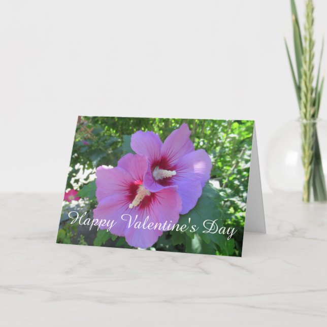 Pink Rose of Sharon Photo Valentine's Day Holiday Card (Front)