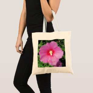Pink Rose of Sharon Waterdrops Petals Name Tote Bag