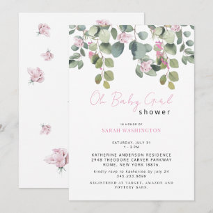  Pink Rose Oh  Baby Girl Shower Invitation