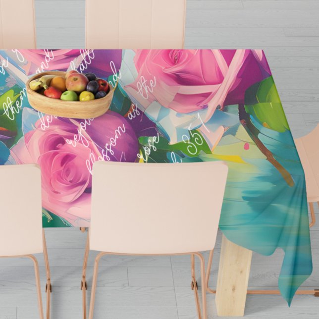 Pink Rose Oil Painting Bold Colourful Background Tablecloth (Creator Uploaded)