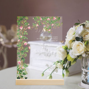 Pink Rose Old Wall Vintage Style Journal Wedding Acrylic Invitations