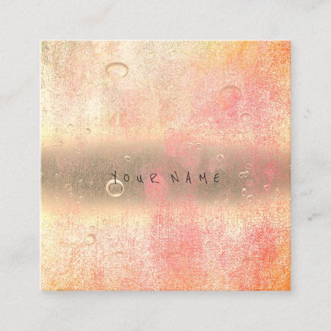 Pink Rose Ombre Abstract Water Linen Balls Square Business Card (Front)