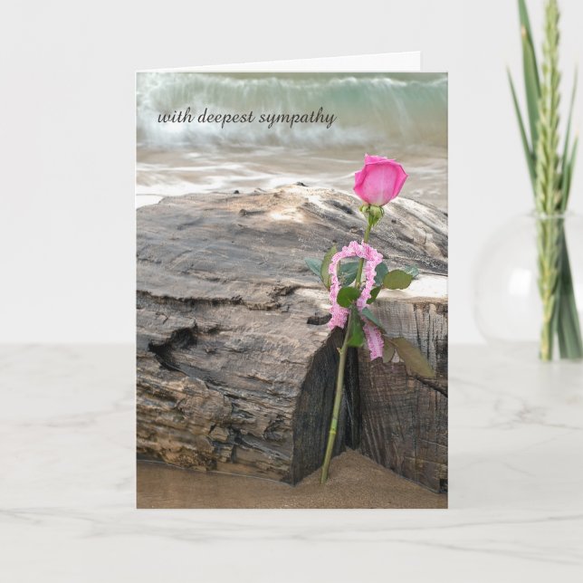 pink rose on driftwood sympathy card (Front)