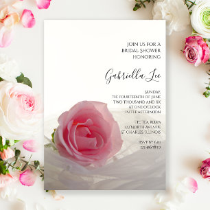 Pink Rose on White Bridal Shower Invitation