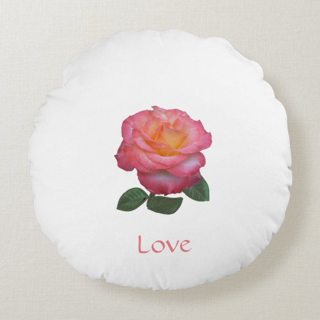 Pink Rose on White Round Cushion (Front)