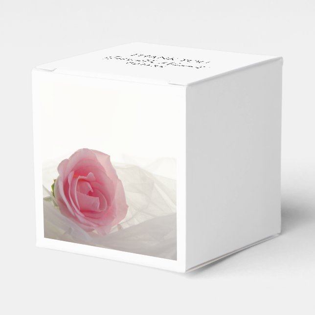 Pink Rose on White Wedding Favour Box (Front Side)