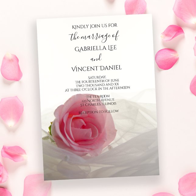 Pink Rose on White Wedding Invitation (Creator Uploaded)