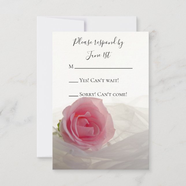 Pink Rose on White Wedding RSVP Response Card (Front)