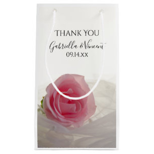 Pink Rose on White Wedding Thank You Small Gift Bag