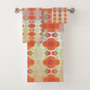 Pink Rose Orange and Green Bath Towel Set