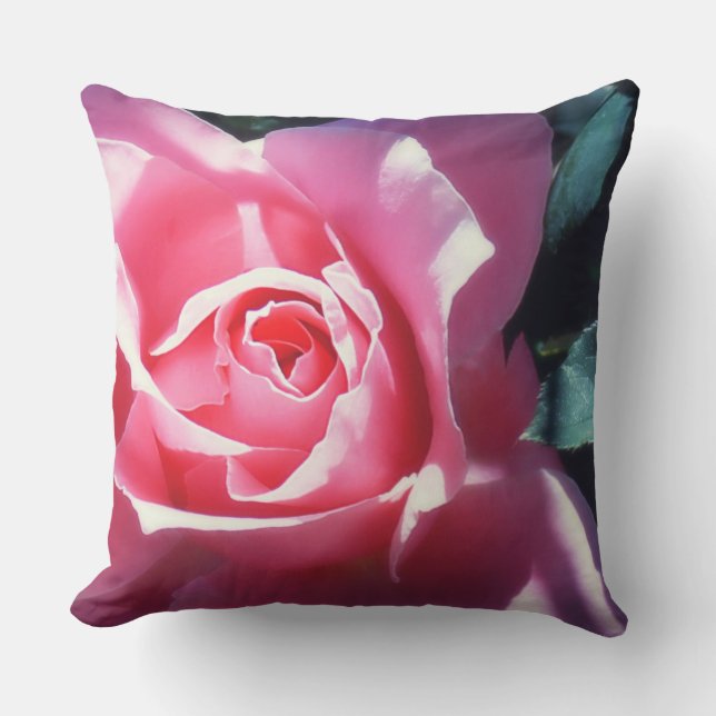 Pink Rose Outdoor Accent Pillow (Front)