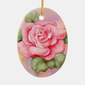 Pink Rose Oval Ornament