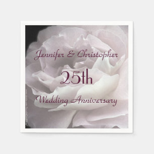 Pink Rose Paper Napkins, 25th Wedding Anniversary Napkin