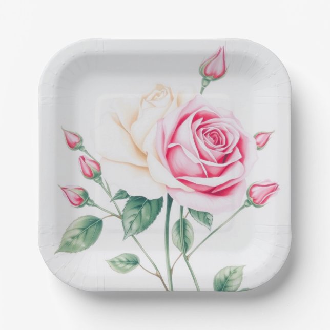 Pink Rose Paper Plate (Front)