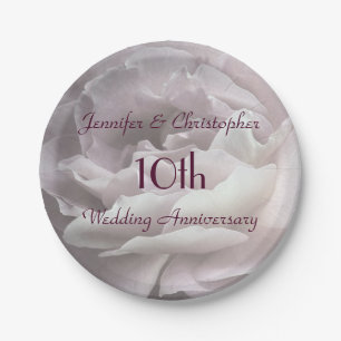 Pink Rose Paper Plates, 10th Wedding Anniversary Plate