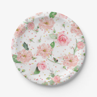 Pink Rose Paradise Paper Plate