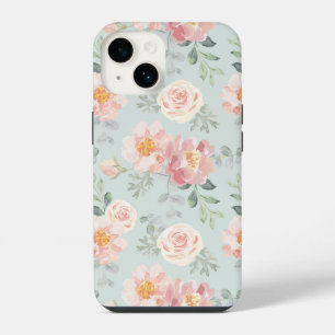 Pink Rose Pastel Garden Pattern iPhone 14 Case