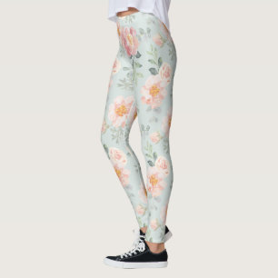 Pink Rose Pastel Garden Pattern Leggings