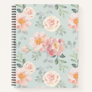 Pink Rose Pastel Garden Pattern Notebook