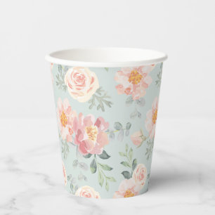 Pink Rose Pastel Garden Pattern Paper Cups