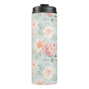 Pink Rose Pastel Garden Pattern Thermal Tumbler