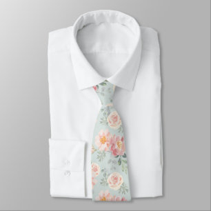 Pink Rose Pastel Garden Pattern Tie