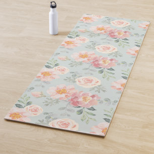 Pink Rose Pastel Garden Pattern Yoga Mat