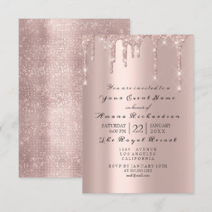 Pink Rose Pastel Powder Sparkly Diamond Metallic Invitation
