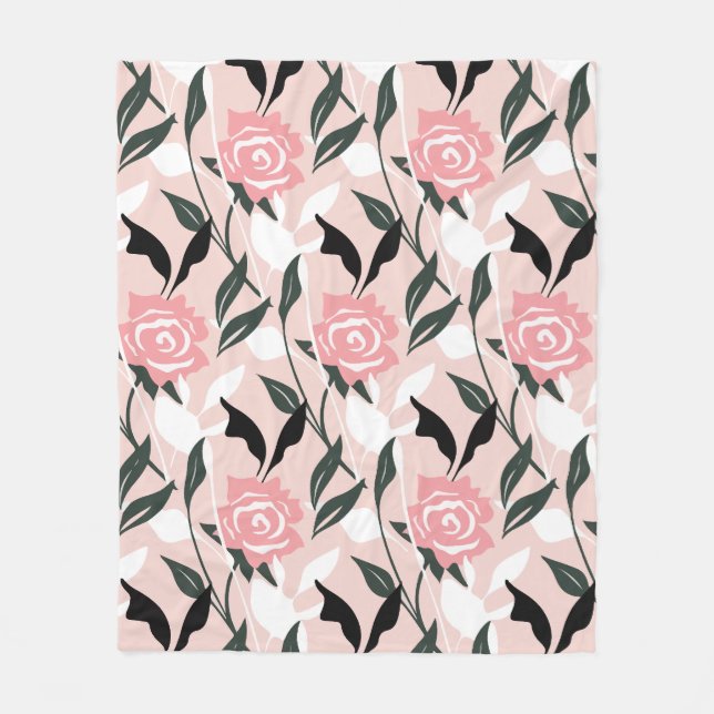 Pink rose pattern fleece blanket (Front)