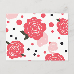Pink rose pattern holiday postcard