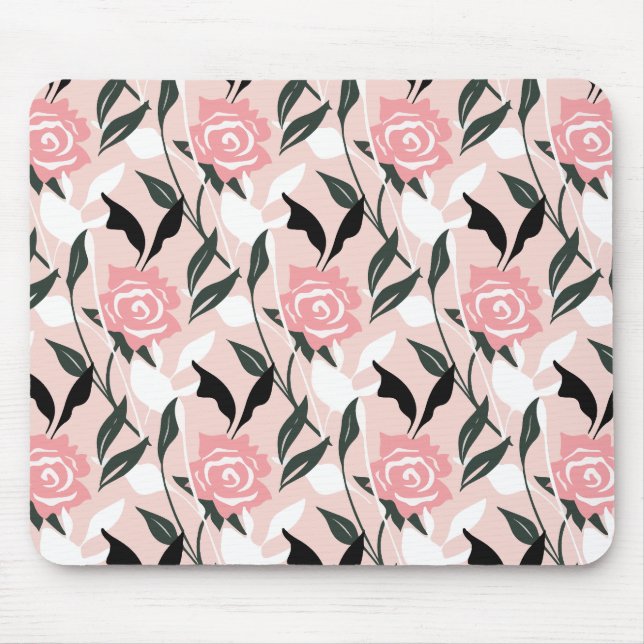 Pink rose pattern mouse pad (Front)